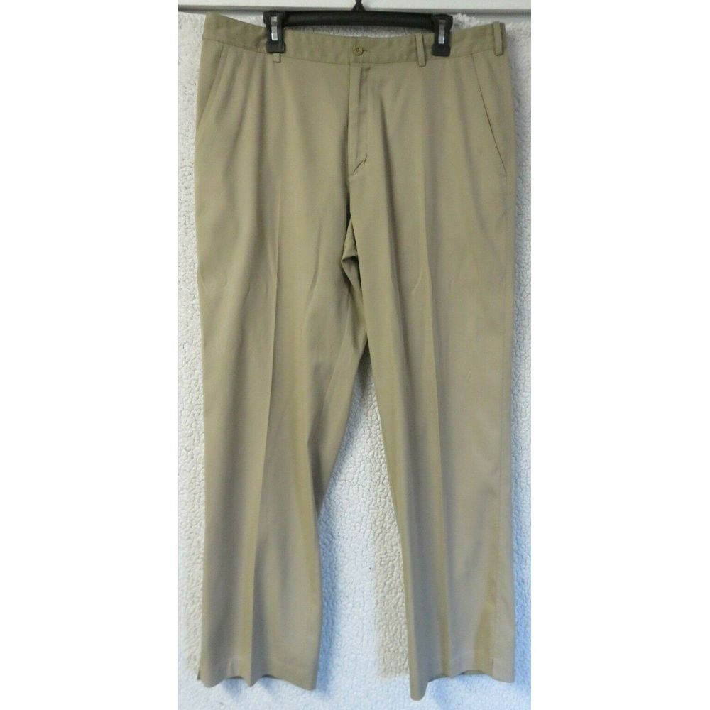 Mens Nike Golf Slacks Golf Flat Front Pants Size 35x32 Polyester Dri Fit Brown